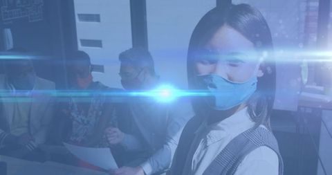 Business professional with mask in modern office bright setting