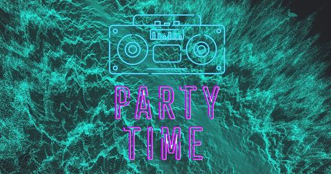 Neon Party Vibes with Retro Boombox and Waves