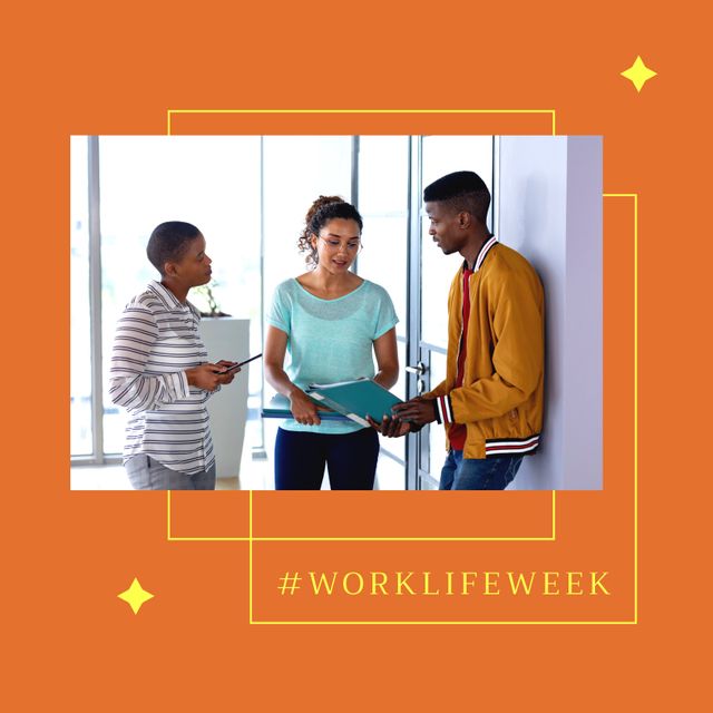 Image of work life week over happy diverse female and male coworkers. Business and work life balance concept.