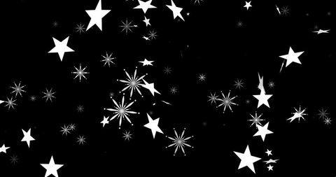 Falling White Stars and Snowflakes on Black Background