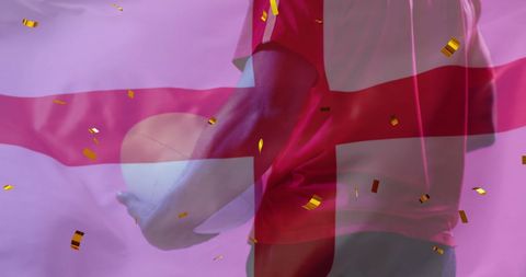 Rugby Player Celebrating with England Flag Overlay