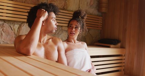 Relaxed Diverse Couple Enjoying Sauna Time Together - Download Free Stock Images Pikwizard.com