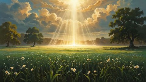 Golden sunlight over peaceful meadow – god photos landscape