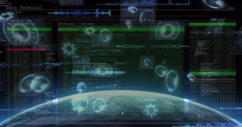 Digital Data Processing Interface over Planet Earth - Download Free Stock Images Pikwizard.com