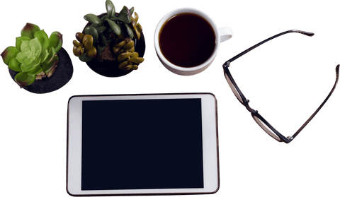 Office Style Transparent Background with Coffee and Tablet - Download Free Stock Videos Pikwizard.com
