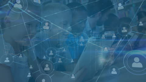 Children Using Tablets with Digital Network Overlay in Classroom