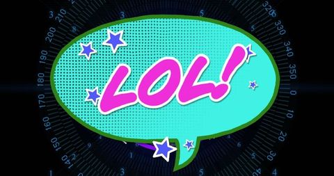 Comic speech bubble lol over digital grid background