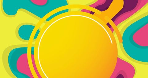 Abstract yellow circles over vibrant neon 80s retro background