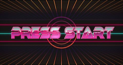 Retro 'Press Start' Screen with Neon Lines and Grid