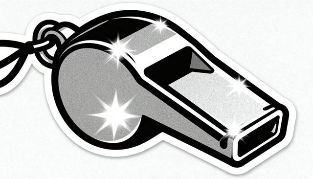 Metal Whistle Sticker Illustration with Keyring, Sparkling Glint and Halftone Texture