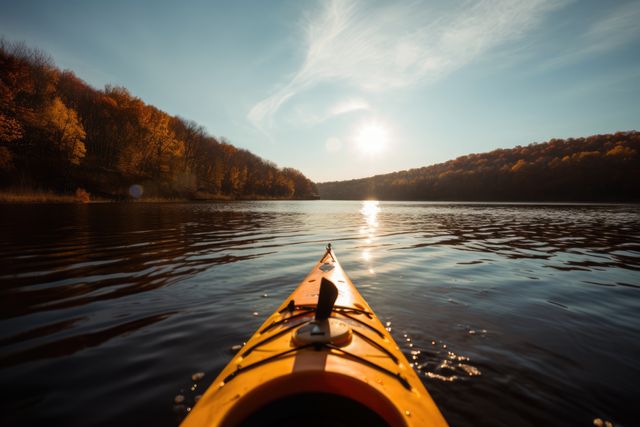 Kayaking Adventure on Serene Lake with Autumn Foliage - Download Free Stock Images Pikwizard.com