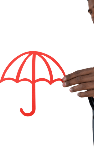 Hand holding red transparent umbrella icon on isolated background