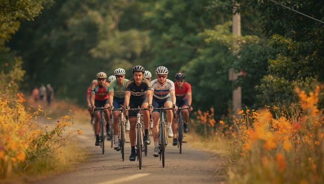 Cyclists Enjoying Scenic Countryside Ride with Team