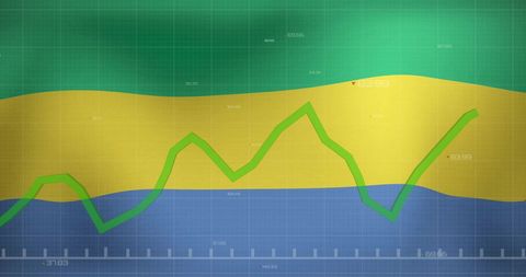 Economic data analysis graph over gabon flag background