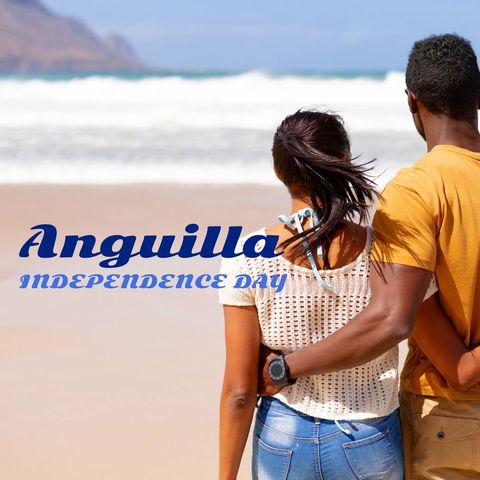 Interracial Couple Embracing on Beach Celebrating Anguilla Independence Day