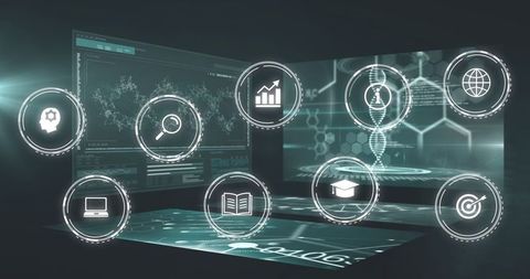 futuristic interface in virtual data lab with holographic displays - Download Free Stock Images Pikwizard.com