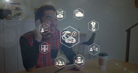 Young professional strategizing business plans with digital interface