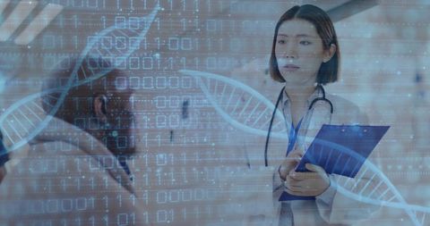 Doctor with Digital DNA Concept and Data Overlay in Healthcare Setting - Download Free Stock Images Pikwizard.com