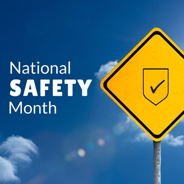 National Safety Month Road Sign Against Blue Sky - Download Free Stock Templates Pikwizard.com