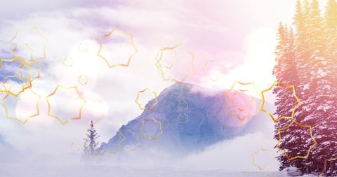 Christmas Stars Over Winter Mountain Landscape