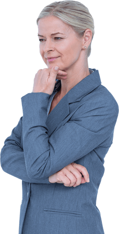 Confident Businesswoman Thinking Pose on Transparent Background
