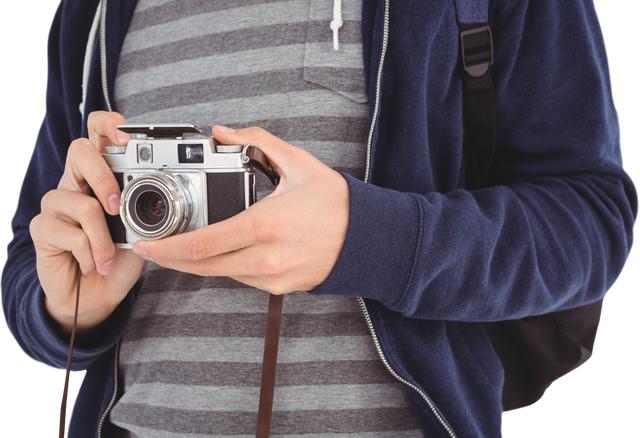 Mid Section View of Photographer Holding Vintage Camera Transparent Background - Download Free Stock Videos Pikwizard.com