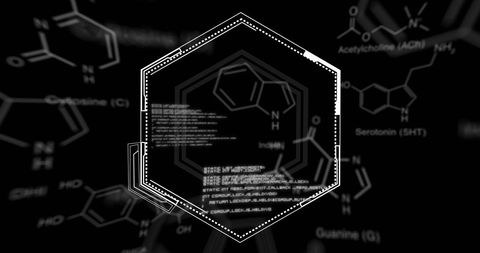 digital interface with abstract shapes and code on black background - Download Free Stock Images Pikwizard.com