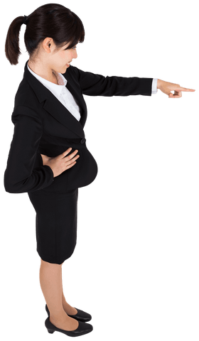 Businesswoman in Suit Smiling and Pointing on Transparent Background