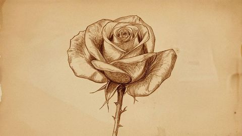 Vintage Sepia Illustrated Rose on Aged Paper