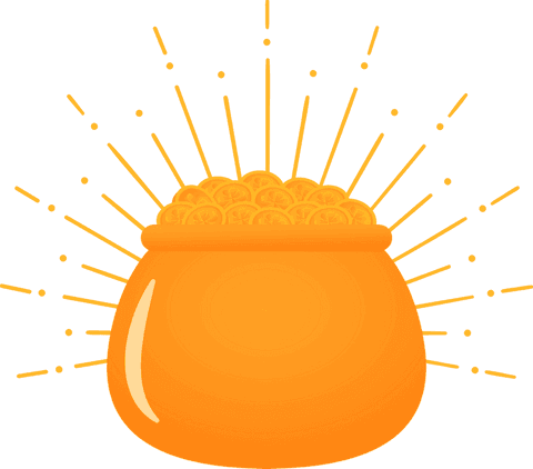 Transparent background pot overflowing with gold coins vector graphic