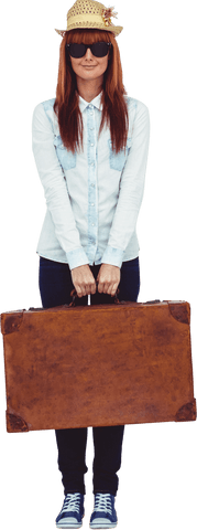 Trendy Woman Holding Vintage Suitcase on Transparent Background - Download Free Stock Videos Pikwizard.com