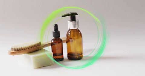 Eco-friendly beauty products arrange in neutral background