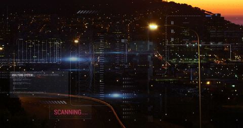 Futuristic Interface with Data over Night Cityscape - Download Free Stock Images Pikwizard.com