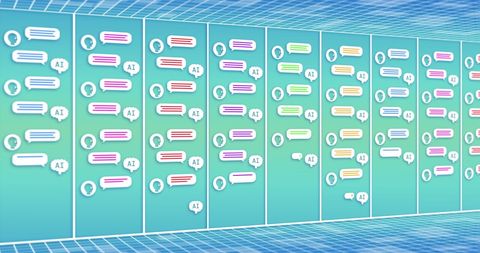 AI Chat Icons With Colorful Speech Bubbles on Digital Grid - Download Free Stock Images Pikwizard.com