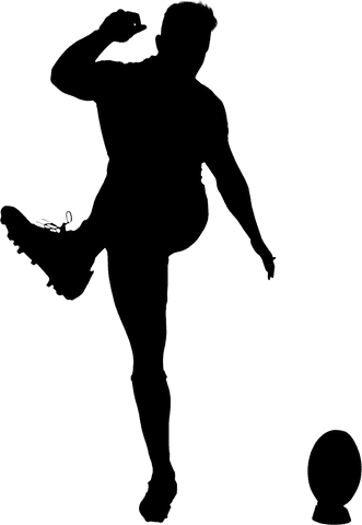 Silhouette rugby player kicking ball with transparent background