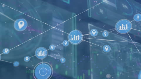 Global Digital Network with Floating Data Icons