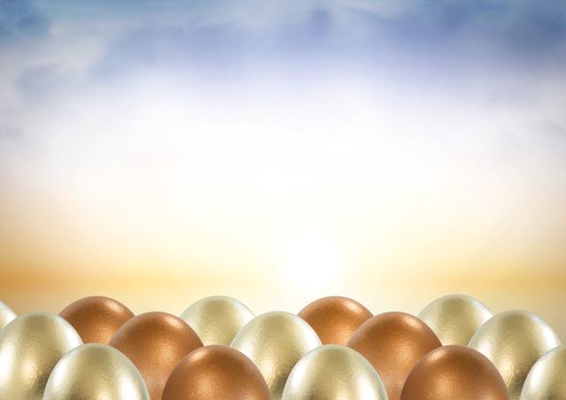 Digital composite of Easter eggs in front of sky