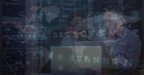 Cybersecurity Threat Detection Overlay with Hacker at Work - Download Free Stock Images Pikwizard.com