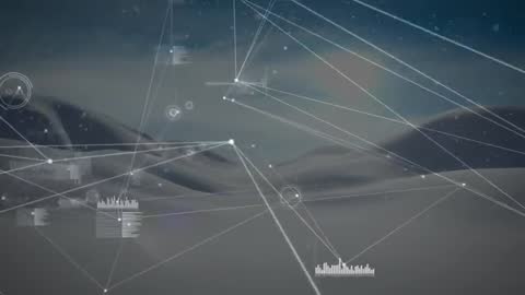 Futuristic Digital Network Over Desert at Night