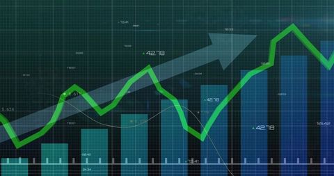 Financial Growth Illustrated with Bar Charts and Upward Arrow