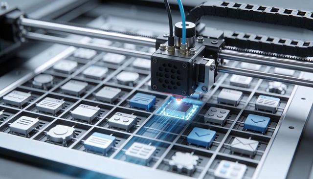 Precision microprinter printing electronic icon modules on robotic grid for prototyping
