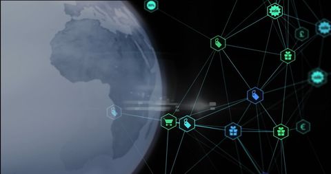 Digital Global Network with Shopping and Business Icons
