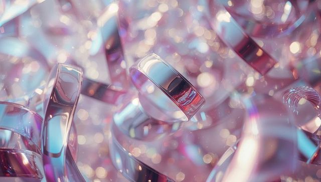 Floating Reflective Metallic Ribbons with Pastel Bokeh