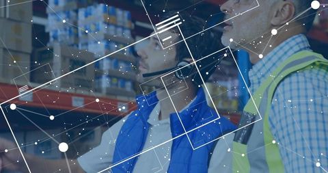 Warehouse Workers Using Headsets in Technology-Driven Inventory Management