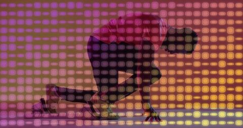 Dynamic Athlete Ready for Sprint with Futuristic Gradient Backdrop