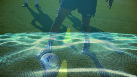 Football Players with Digital Waves and Binary Code