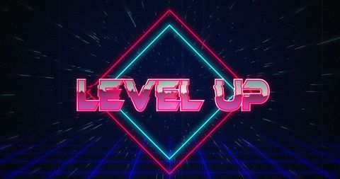 Retro glitch level up neon gaming concept