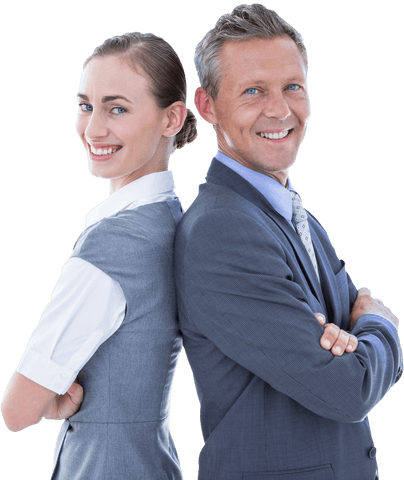 Transparent Business Colleagues Back to Back Smiling