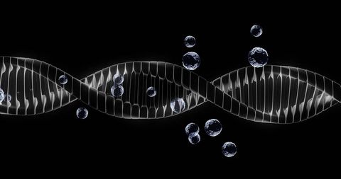 DNA Strand with Floating Molecules Background in Biotechnology Themes