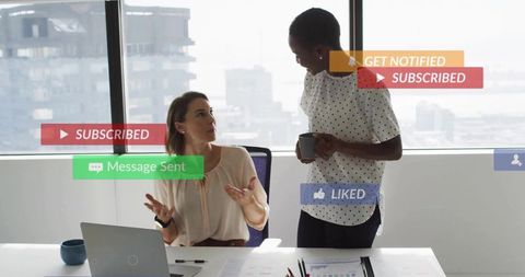 Collaborating Colleagues in Modern Office with Digital Messages Overlay